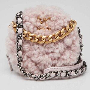 Chanel Pink Shearling Sheepskin Chanel 19 Round Clutch Bag